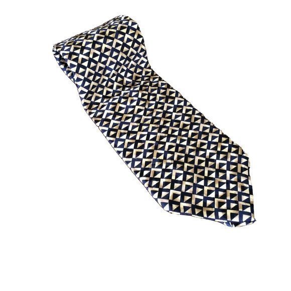 Structure Le Collection Mens 100% Silk Necktie Short 56" Blue Cream - Picture 1 of 12